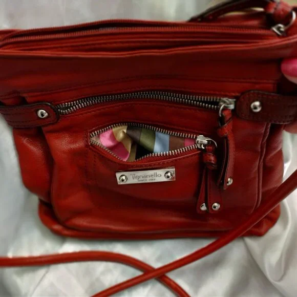Tignanello, Are Your Looking For Me? Red Orange Leather Crossbody - Picture 9 of 15